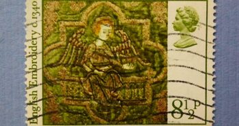 Issue:     Great Britain English Embroidery Angel 1976 Stamp Type:     Stamp Number of Stamps:    3 Stamps Denomination:     8½ P Issue Date:     1976 Issued By:    Royal Mail, United Kingdom 