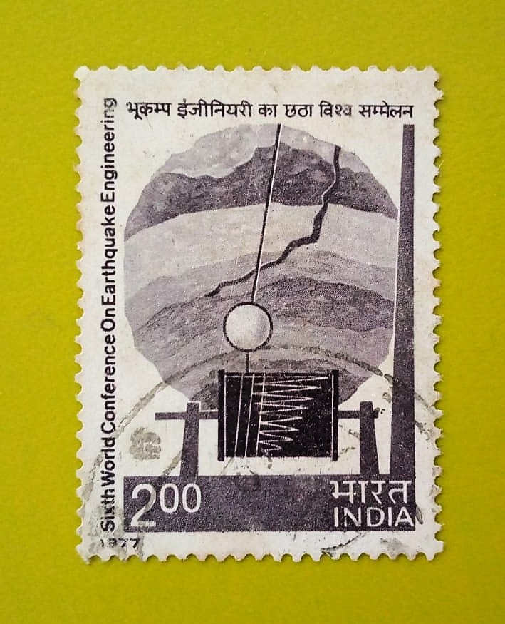 Issue:     India Sixth World Conference on Earthquake Engineering 1977 Stamp Type:     Stamp Number of Stamps:      1 Stamps Denomination:     2 Rs, Issue Date:      1977 Issued By:     India POST 