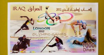Issue:      Iraq London Olympics Games 2012 Souvenir Sheet Type:      Souvenir Sheet Number of Stamps:      1 Stamps Denomination:        1000  D,        Issue Date:      2012 Issued By:     Iraq Post