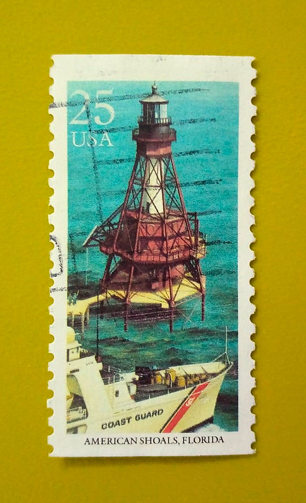 Issue:     USA American Shoal Lighthouse Stamp Type:     Stamp Number of Stamps:    1 Stamps Denomination:     25 C Issue Date:     1990 Issued By:     United States Postal Service (USPS) 
