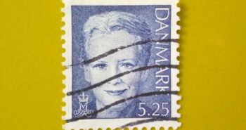 Issue:     Denmark Queen Margrethe 5.25 Stamp Type:     Stamp Number of Stamps:     2 Stamps Denomination:       5.25 DK, Issue Date:        Issued By:     Denmark Post 