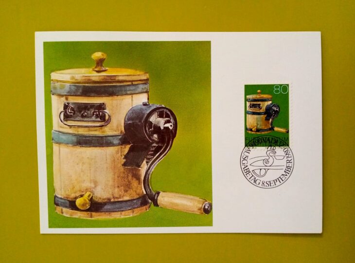 Issue:      Liechtenstein 1980 Butter Tub FDC Postcard Type:      Postcard Number of Stamps:      1 Denominations:      80 y Issue Date:      1980 Issued By:      Europe Post 
