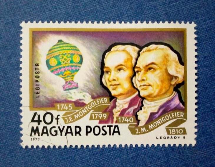 Issue:      Hungary J.M. Montgolfier 1977 Stamp Type:      Stamp Number of Stamps:      1 Stamp Denominations:       40 F, Issue Date:       1977 Issued By:       Hungary Post