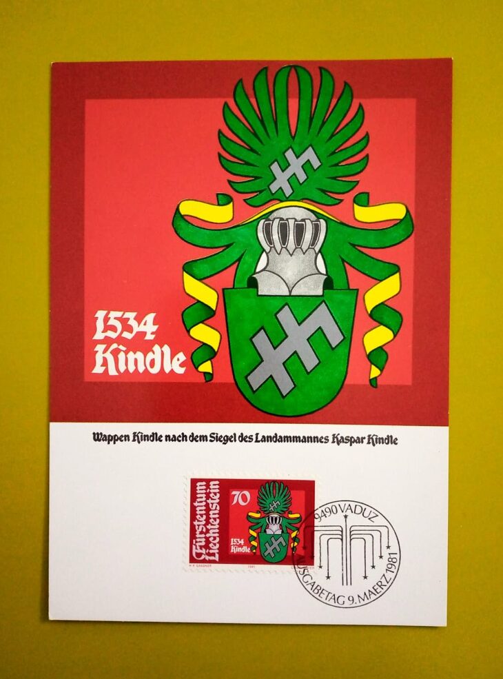 Issue:      Liechtenstein Matt Coat of Arms FDC Postcard Type:      Postcard Number of Stamps:      1 Denominations:      1.10 Issue Date:      1981 Issued By:      Europe Post 