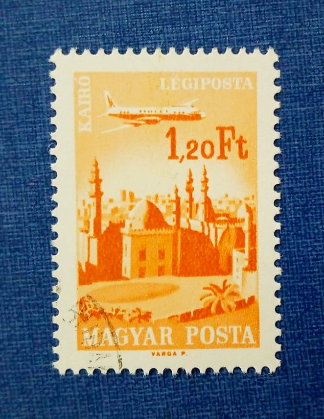 Issue:      Hungary Cairo Air Mail 1966 Stamp Type:      Stamp Number of Stamps:      1 Stamp Denominations:       1.20 Ft, Issue Date:       1966 Issued By:       Hungary Post 