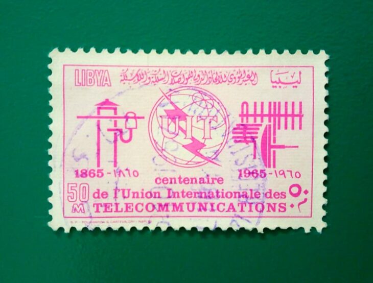 Issue:      Libya Telecommunications 1965 Stamp Type:      Stamp Number of Stamps:      2 Stamps Denomination:      50 M, Issue Date:       1965 Issued By:       Libya Post