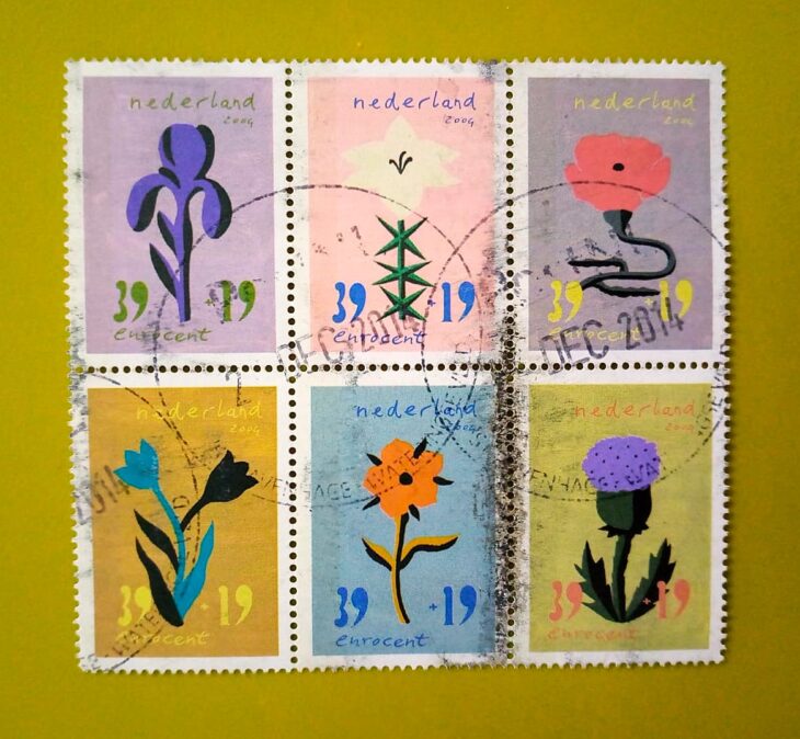 Issue:       Netherlands Flowers 2004 Stamp Type:      Souvenir Sheet Number of Stamps:      6 Stamps Denomination:       39 + 19 E,   Issue Date:       2004 Issued By:     Netherland Post 