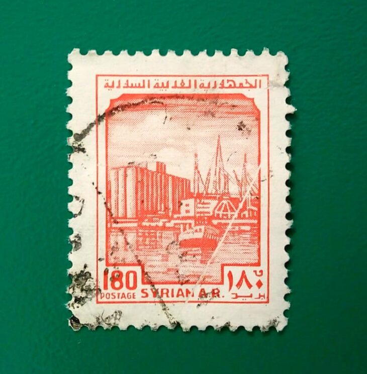 Issue:        Syria Port of Latakia Stamp Type:      Stamp Number of Stamps:      1 Stamps Denomination:       180  piasters, Issue Date:      1950 Issued By:      Syria Post 