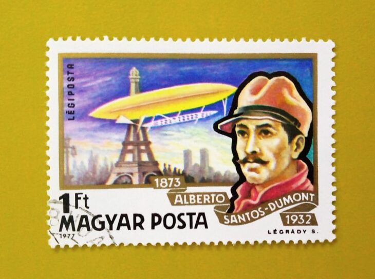 Issue:      Hungary Alberto Santos-Dumont 1977 Stamp Type:      Stamp Number of Stamps:      1 Stamp Denominations:       1 Ft, Issue Date:       1977 Issued By:       Hungary Post 