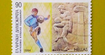 Issue:      Greece Soccer World Cup 1994 Stamp Type:      Stamp Number of Stamps:      1 Denominations:        90 Dr, Issue Date:      1994 Issued By:      Greece Post 