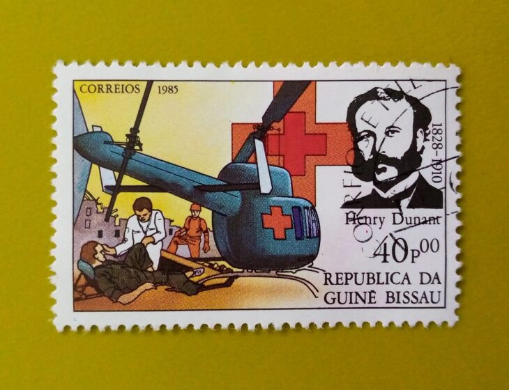 Issue:      Guinea-Bissau Henry Dunant Red Cross 1985 Stamp Type:      Stamp Number of Stamps:      1 Stamps Denomination:       40 P, Issue Date:       1985 Issued By:      Guinea-Bissau Post 
