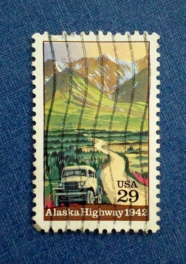 Issue:     USA Alaska Highway Stamp Type:     Stamp Number of Stamps:      1 Stamps Denomination:      29 C,  Issue Date:      1992 Issued By:      United States Postal Service (USPS) 