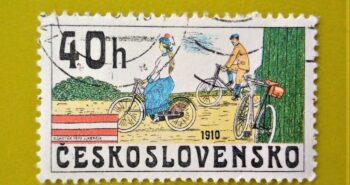 Issue:      Czechoslovakia Bicycle 1910 Stamp Type:      Stamp Number of Stamps:       1 Stamps Denomination:        40 h, Issue Date:      1910 Issued By:      Czechoslovakia Postal Service (USPS)