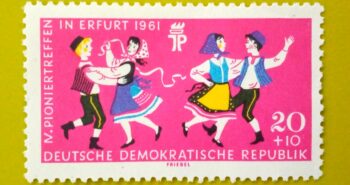 Issue:        Germany Traditional Dance Pioneer Meeting in Erfurt 1961 Stamp Type:        Stamp Number of Stamps:           1 Denominations:           20+10 PF, Issue Date:           1961 Issued By:        Germany Deutsche Post ( Deutschland ) 