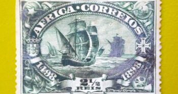 Issue:       Portugal (Africa) Vasco da Gama 1498 1898 Green Stamp Type:       Stamp Number of Stamps:          1 Denominations:          2½  reis, Issue Date:        1498 - 1898 Issued By:      Portugal POST 