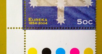 Issue:         Australia Eureka Flag 2004 Stamp Type:         Stamp Number of Stamps:        3 Denominations:            50 C,            Issue Date:        2004 Issued By:      Australia Post 
