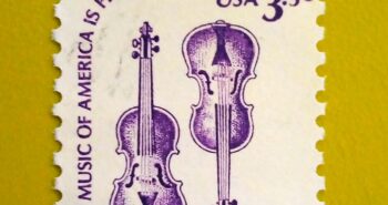 Issue:       USA  the Music of America is Freedoms Symphony 1980 Stamp Type:      Stamp Number of Stamps:        1 Stamps Denomination:         3.5 C, Issue Date:         1980 Issued By:       United States Postal Service (USPS) 
