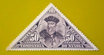 Issue:        Portugal (Nyassa) Famous Explorer Vasco da Gama Stamp Type:         Stamp Number of Stamps:         1 Denominations:          50 ¢, Issue Date:         1924 Issued By:         Portugal POST 