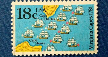 Issue:       USA The Battle of the Chesapeake Virginia Capes 1981 Stamp Type:      Stamp Number of Stamps:        1 Denominations:        18 C, Issue Date:        1981 Issued By:        United States Postal Service (USPS) 