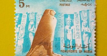 Issue:      United Arab Republic Monuments of Nubian 1964 Stamp Type:      Stamp Number of Stamps:       2 Stamps Denomination:         5M, Issue Date:      1964 Issued By:      Arab Emirates Post
