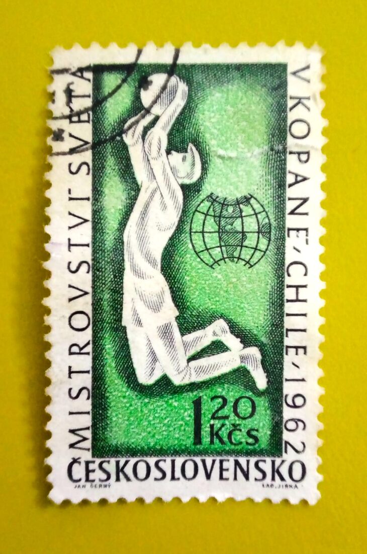 Issue:       Czechoslovakia (Chile) World Championships Football 1962 Stamp Type:        Stamp Number of Stamps:              1 Stamps Denomination:             1.20 Kcs , Issue Date:              1962 Issued By:       Czechoslovakia Postal Service (USPS)  