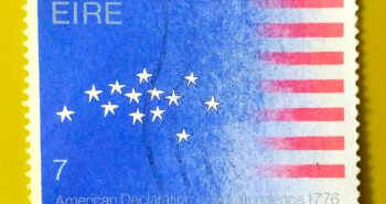 Issue:        Ireland American Declaration of Independence 1776 Stamp Type:        Stamp Number of Stamps:         1 Stamps Denomination:          7  P, Issue Date:         1776 Issued By:        Ireland Post 