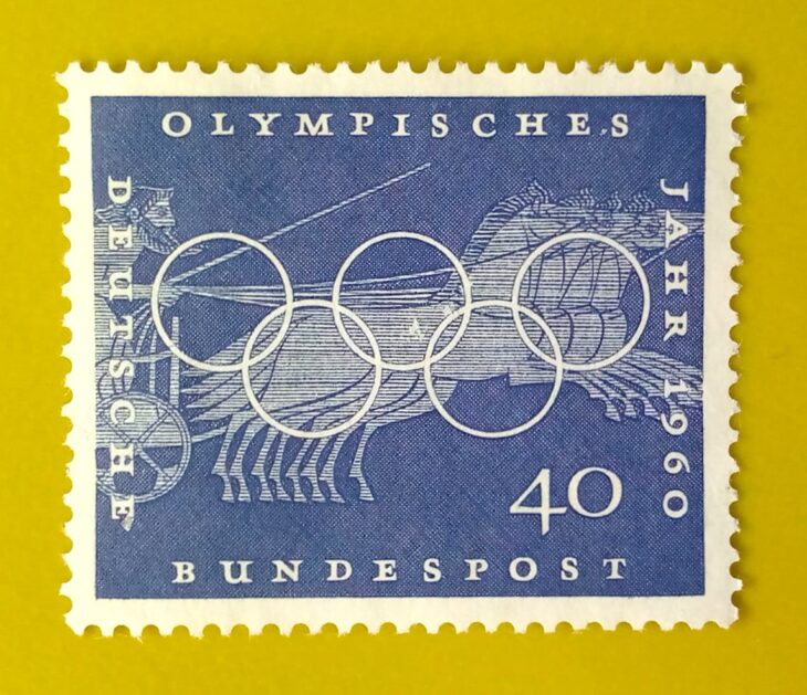 Issue:        Germany Olympics 1960 Stamp Type:       Stamp Number of Stamps:        1 Denominations:          40  PF, Issue Date:          1960 Issued By:       Germany Deutsche Post ( Deutschland ) 
