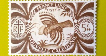 Issue:         France Libre New Caledonia Kagu Bird 1942 Stamp Type:     Stamp Number of Stamps:        1 Denominations:        5C, Issue Date:         1942 Issued By:     France post 