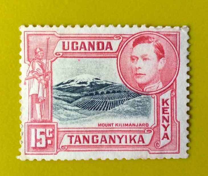 Issue:      Kenya Uganda Tanzania George VI Mount Kilimanjaro 1935 Stamp Type:     Stamp Number of Stamps:         2 Stamps Denomination:         15 C, Issue Date:          1935 Issued By:      Kenya Post 