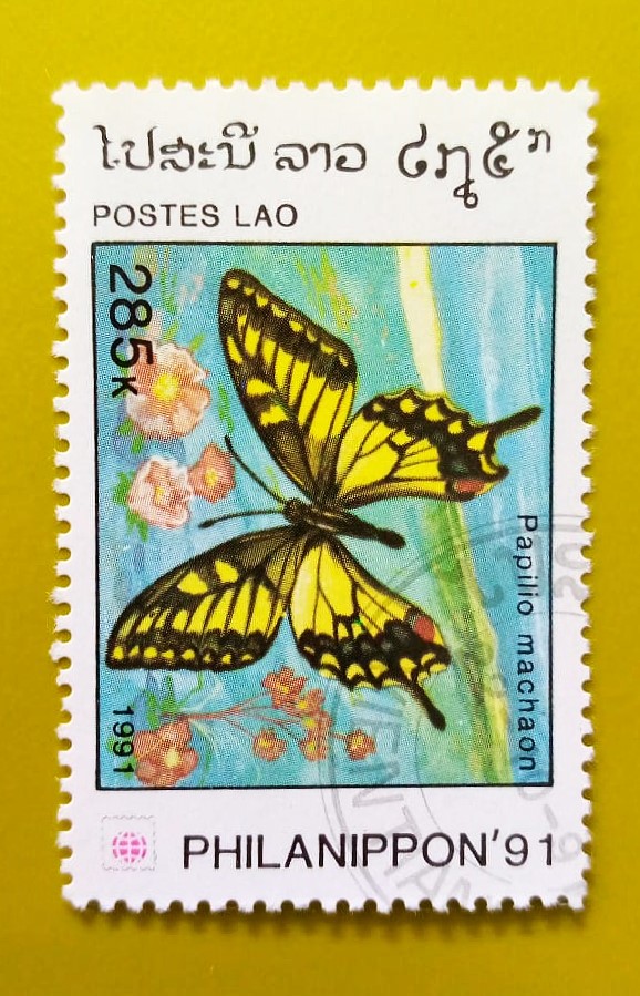 Issue:      Laos Papilio Machaon Butterfly 1991  Stamp Type:         Stamp Number of Stamps:         1 Denominations:           285 K, Issue Date:           1991 Issued By:       Laos Post 