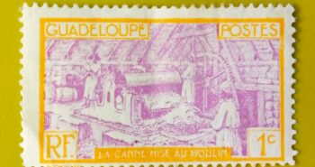 Issue:      France Guadeloupe Sugar Mill 1928 1c Stamp Type:      Stamp Number of Stamps:        1 Denominations:         1 C, Issue Date:         1928 Issued By:     France post 