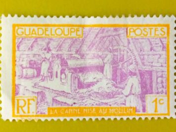 Issue:      France Guadeloupe Sugar Mill 1928 1c Stamp Type:      Stamp Number of Stamps:        1 Denominations:         1 C, Issue Date:         1928 Issued By:     France post 