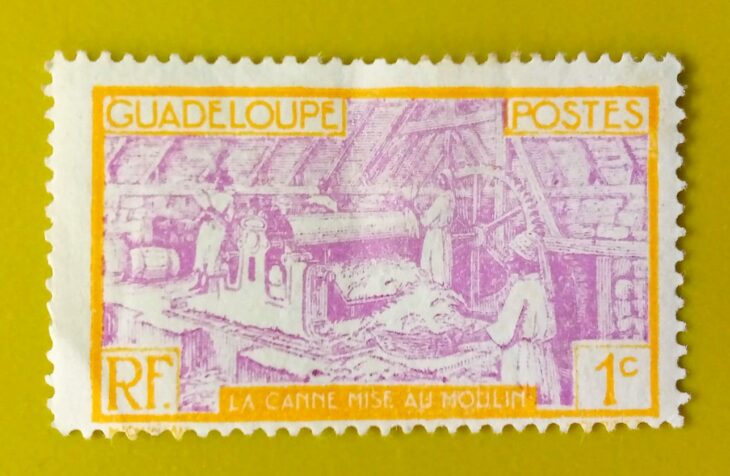 Issue:      France Guadeloupe Sugar Mill 1928 1c Stamp Type:      Stamp Number of Stamps:        1 Denominations:         1 C, Issue Date:         1928 Issued By:     France post 