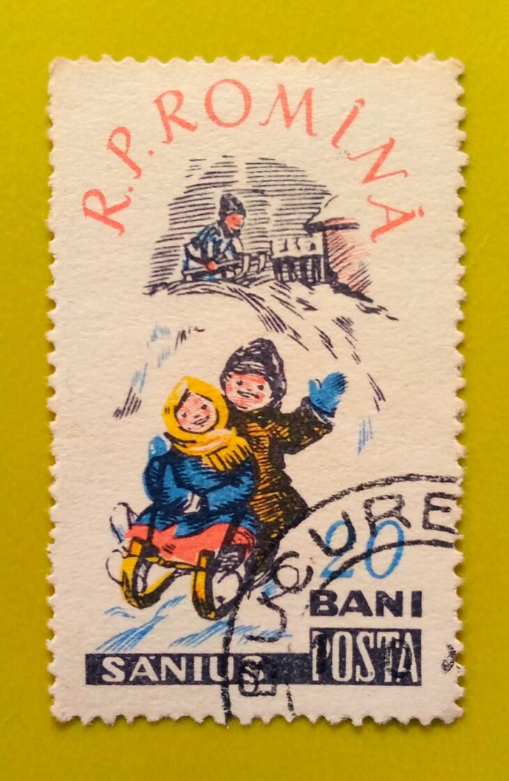 Issue:       Romania Sanius Children 1960 Stamp Type:        Stamp Number of Stamps:         2 Stamps Denomination:       20 Bani,  Issue Date:          1960 Issued By:      Romania Post 