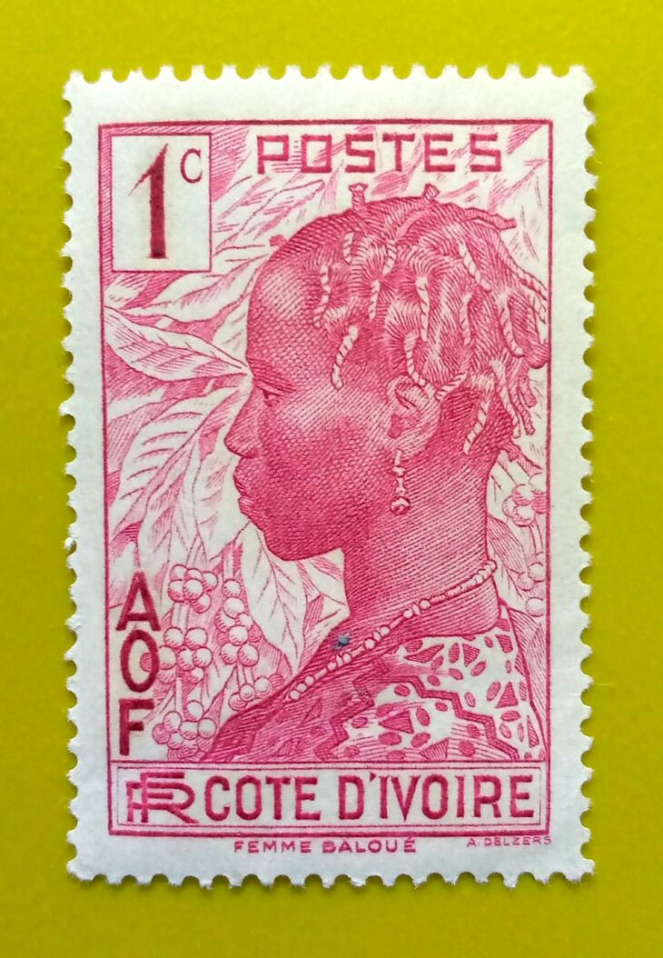 Issue:      France Polynesia Ivory Coast Woman 2c 1936 Stamp Type:       Stamp Number of Stamps:        1 Denominations:          1 C, Issue Date:          1936 Issued By:      France post
