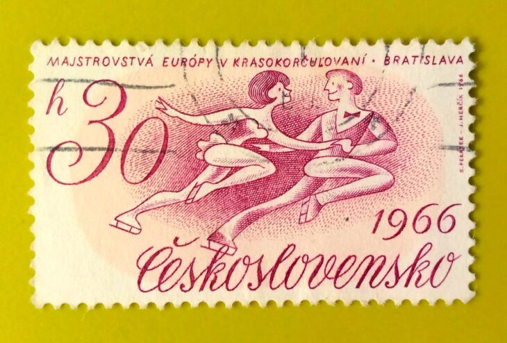 Issue:      Czechoslovakia European Figure Skating Championships Bratislava 30h Stamp Type:      Stamp Number of Stamps:       1 Stamps Denomination:         30 h, Issue Date:        1966 Issued By:      Czechoslovakia Postal Service (USPS) 