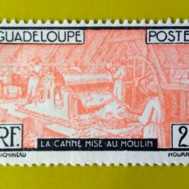 Issue:     France Guadeloupe Sugar Mill 1928 2c Stamp Type:      Stamp Number of Stamps:       1 Denominations:         2C, Issue Date:        1928 Issued By:     France post 