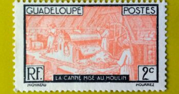 Issue:     France Guadeloupe Sugar Mill 1928 2c Stamp Type:      Stamp Number of Stamps:       1 Denominations:         2C, Issue Date:        1928 Issued By:     France post 