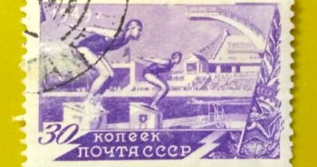 Issue:      Russia Swimming 1949 Stamp Type:       Stamp Number of Stamps:           1 Stamps Denomination:          30 K, Issue Date:          1949 Issued By:        Russia POST 