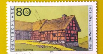 Issue:         Germany Eifel Farmhouse For Welfare 1995 Stamp Type:        Stamp Number of Stamps:        1 Denominations:         80+40 pf, Issue Date:          1995 Issued By:        Germany Deutsche Post ( Deutschland ) 