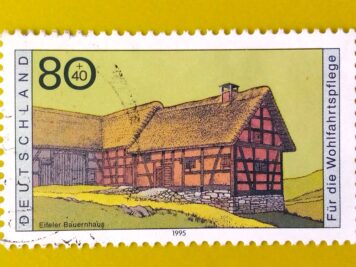Issue:         Germany Eifel Farmhouse For Welfare 1995 Stamp Type:        Stamp Number of Stamps:        1 Denominations:         80+40 pf, Issue Date:          1995 Issued By:        Germany Deutsche Post ( Deutschland ) 