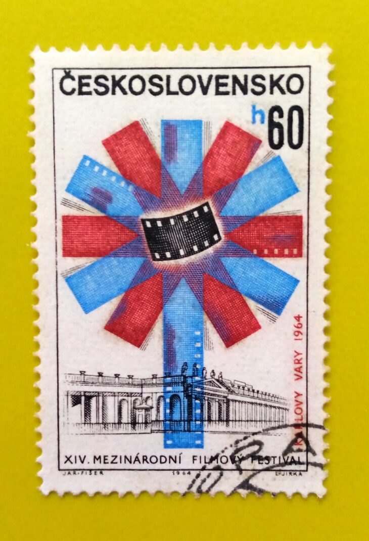 Issue:      Czechoslovakia 14th International Film Festival Karlovy Vary 1964 Stamp Type:      Stamp Number of Stamps:       1 Stamps Denomination:         60 h, Issue Date:        1964 Issued By:      Czechoslovakia Postal Service (USPS) 