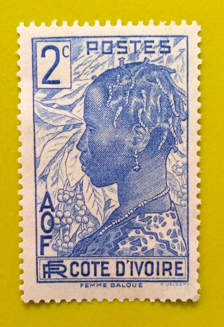 Issue:      France Polynesia Ivory Coast Woman 2c 1936 Stamp Type:       Stamp Number of Stamps:        1 Denominations:          2 C, Issue Date:          1936 Issued By:      France post 