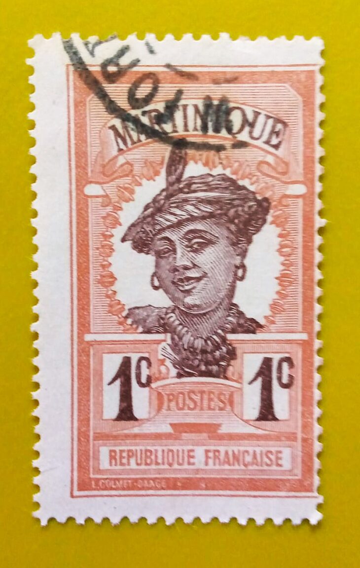 Issue:      France Colony Series 1c Martinique Women 1908 Stamp Type:      Stamp Number of Stamps:        1 Denominations:         1C, Issue Date:        1908 Issued By:      France post 