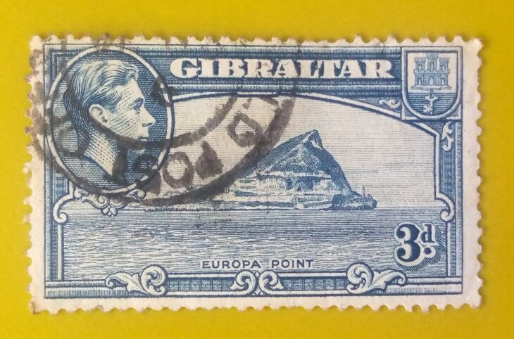 Issue:     Gibraltar Blue 3d 1938 Stamp Type:      Stamp Number of Stamps:        1 Denominations:         3 d, Issue Date:          1938 Issued By:     Gibraltar Post 