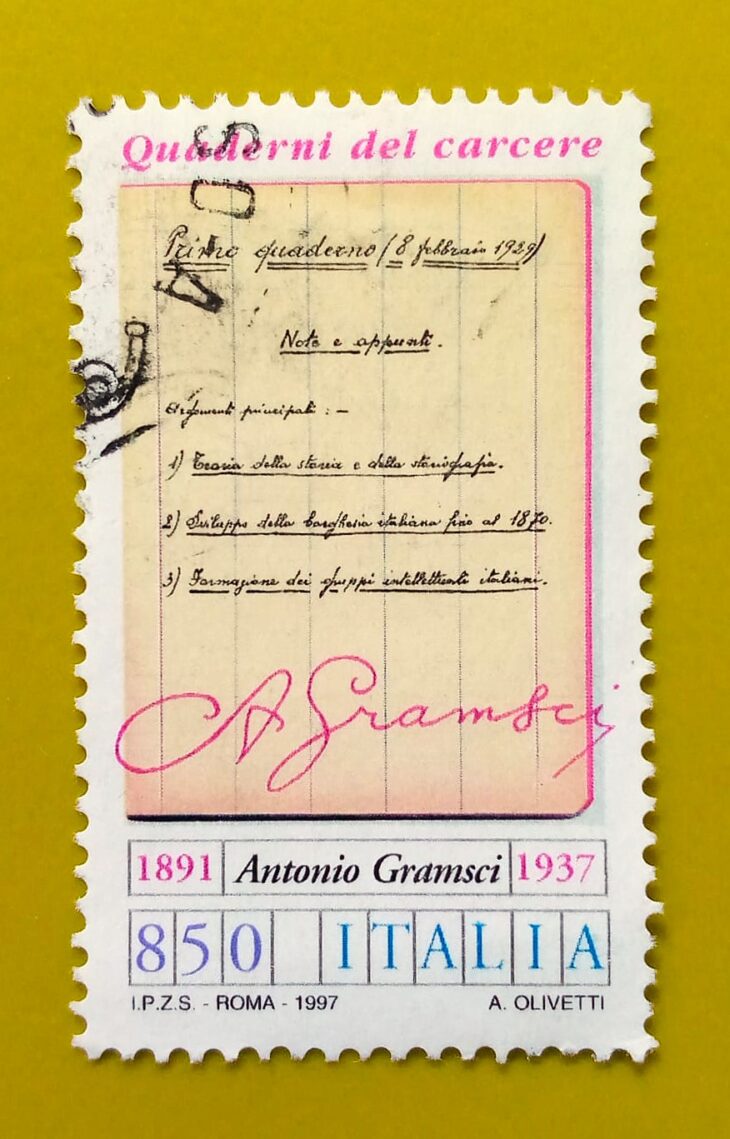 Issue:      Italy Antonio Gramsci Prison Notebooks 1997 Stamp Type:      Stamp Number of Stamps:        1 Stamps Denomination:           Issue Date:        1997 Issued By:     Italy post 