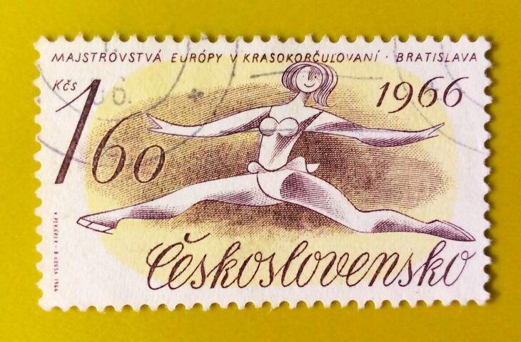 Issue:      Czechoslovakia European Figure Skating Championships Bratislava Stamp Type:      Stamp Number of Stamps:       1 Stamps Denomination:         1.60 KCS, Issue Date:        1966 Issued By:      Czechoslovakia Postal Service (USPS) 