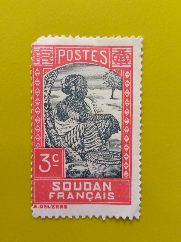 Issue:     French Sudan Woman 1931 Stamp Type:     Stamp Number of Stamps:         1 Denominations:         3 C, Issue Date:        1931 Issued By:      France post
