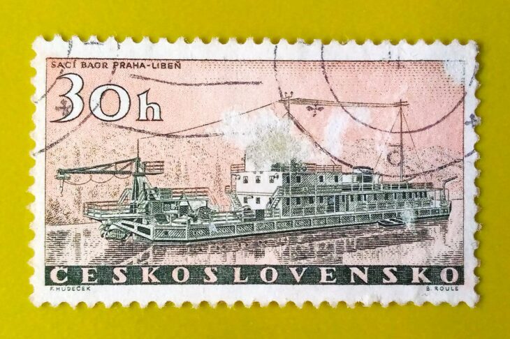 Issue:      Czechoslovakia River Dredger Boat Praha Liben Ship 1960 Stamp Type:      Stamp Number of Stamps:         1 Stamps Denomination:         30 h, Issue Date:         1960 Issued By:      Czechoslovakia Postal Service (USPS) 