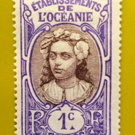 Issue:      France Polynesia Tahiti Woman Oceania Establishments 1913 Stamp Type:       Stamp Number of Stamps:        1 Denominations:          1 C, Issue Date:          1913 Issued By:      France post